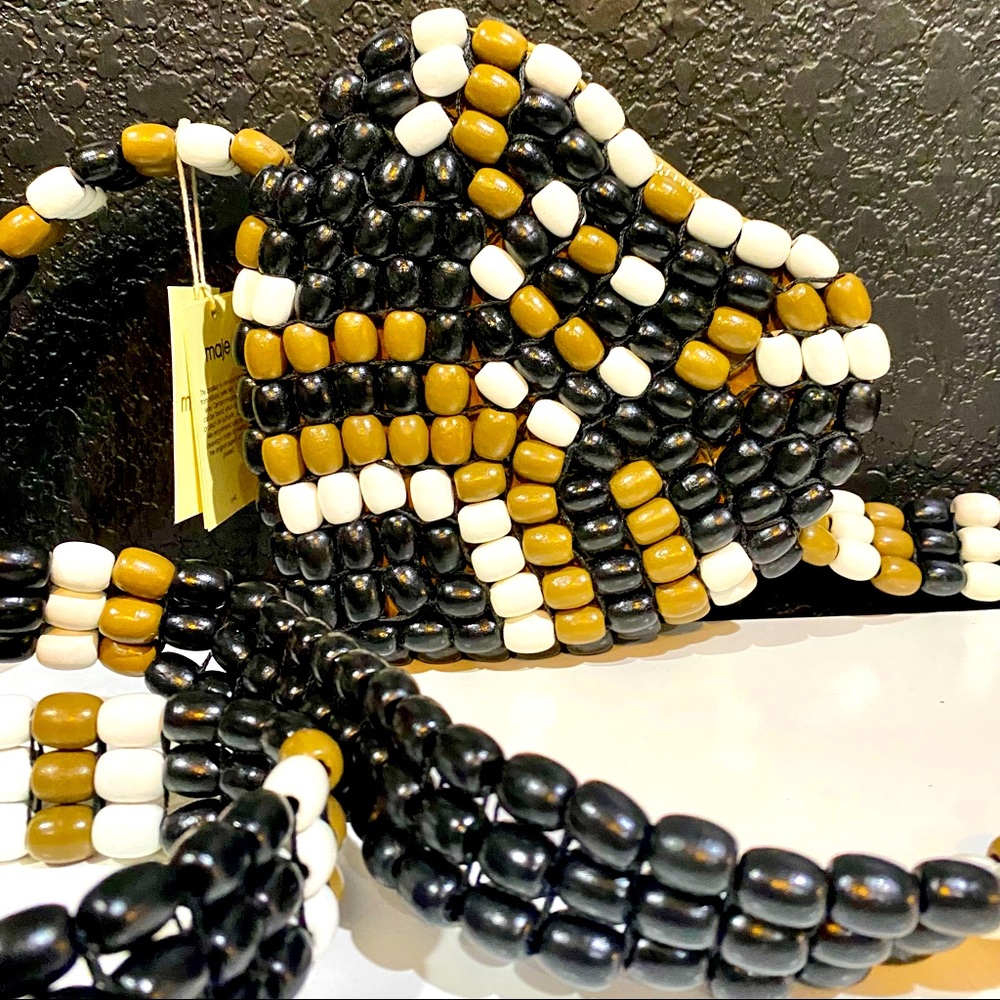 Maje Wooden Bead Black Tan & White Heart Bag NWT - Picture 7 of 16